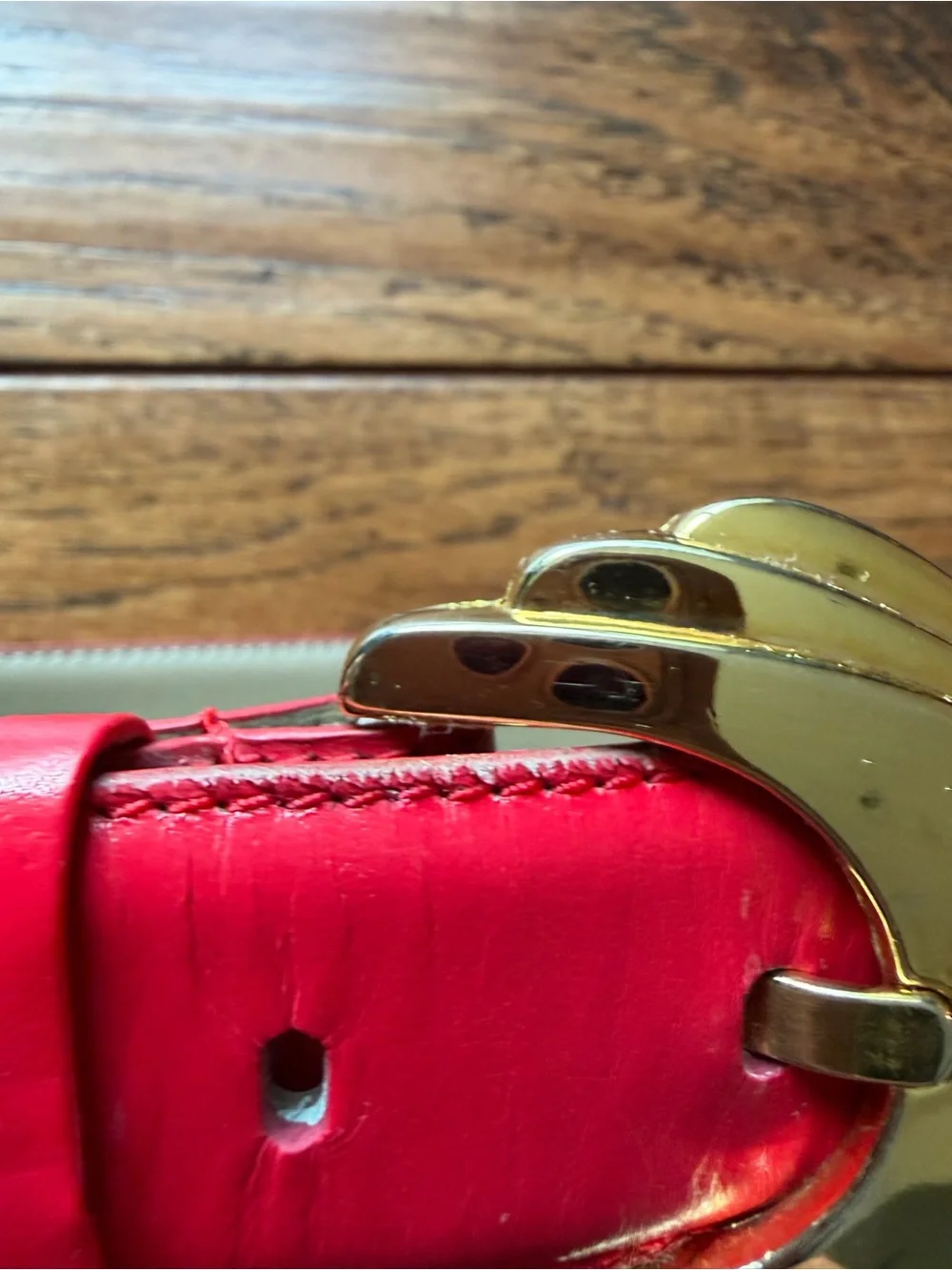 Vintage Liz Claiborne Red Leather Belt Oversized Gold Statement Buckle Medium